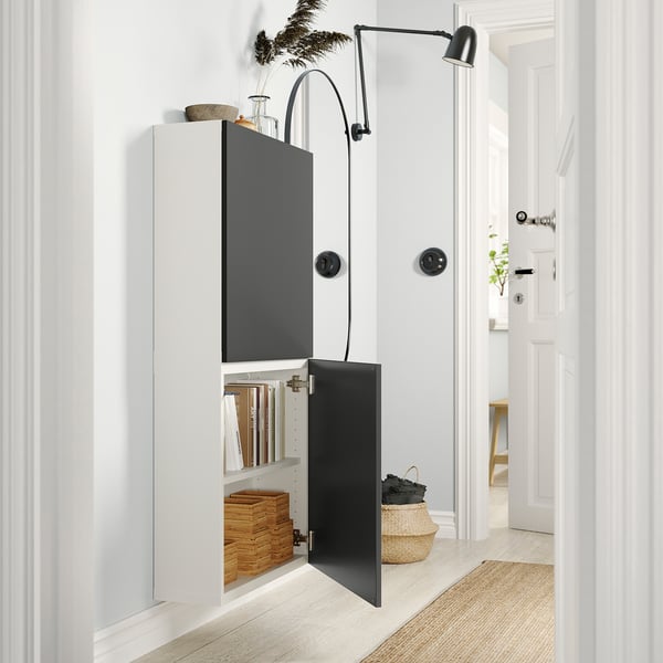 BESTÅ - BESTÅ Wall cabinet with 2 doors, white/Lappviken dark grey, 60x22x128 cm
