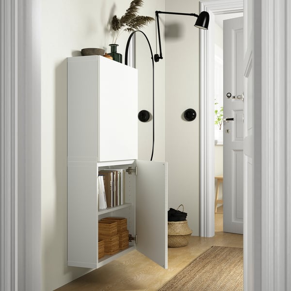 BESTÅ wall cabinet with 2 doors, white/Laxviken white, 60x22x128 cm