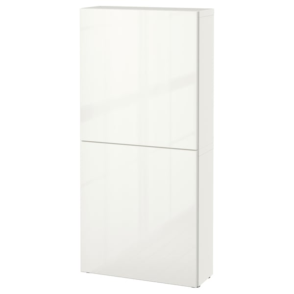 BESTÅ wall cabinet with 2 doors, white/Selsviken high-gloss/white, 60x22x128 cm