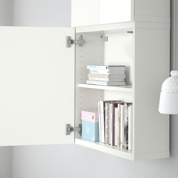 BESTÅ wall cabinet with 2 doors, white/Selsviken high-gloss/white, 60x22x128 cm