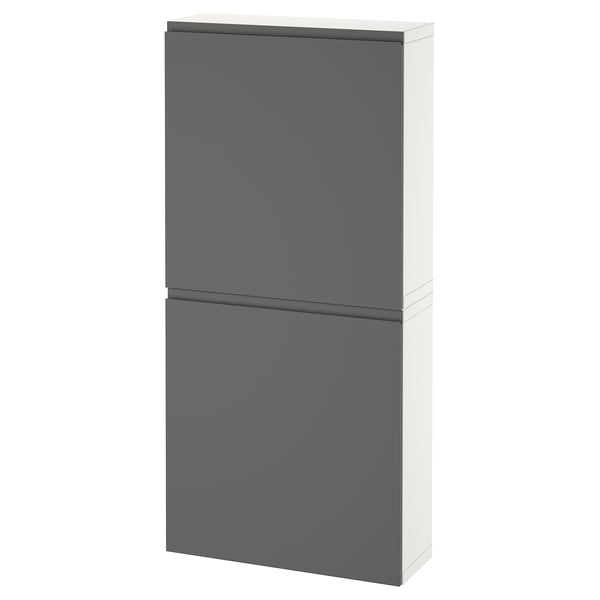 BESTÅ - BESTÅ Wall cabinet with 2 doors, white/Västerviken dark grey, 60x22x128 cm