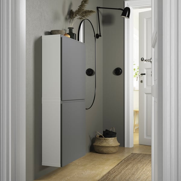 BESTÅ wall cabinet with 2 doors, white/Västerviken dark grey, 60x22x128 cm