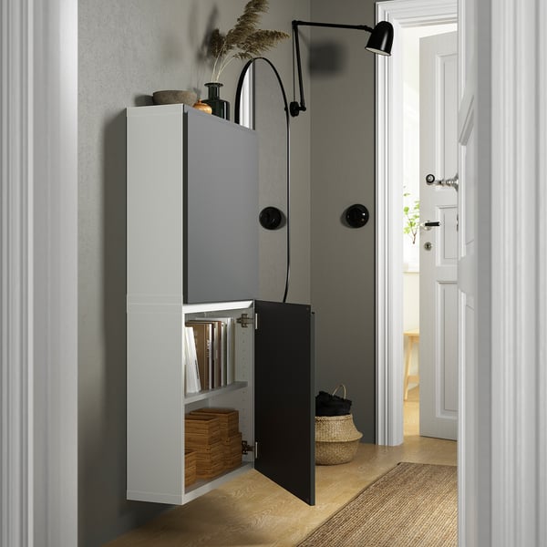 BESTÅ wall cabinet with 2 doors, white/Västerviken dark grey, 60x22x128 cm