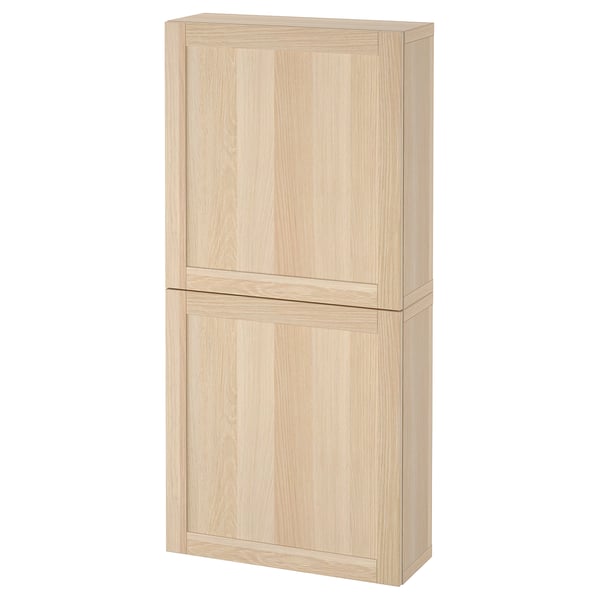 BESTÅ wall cabinet with 2 doors, white stained oak effect/Hanviken white stained oak effect, 60x22x128 cm