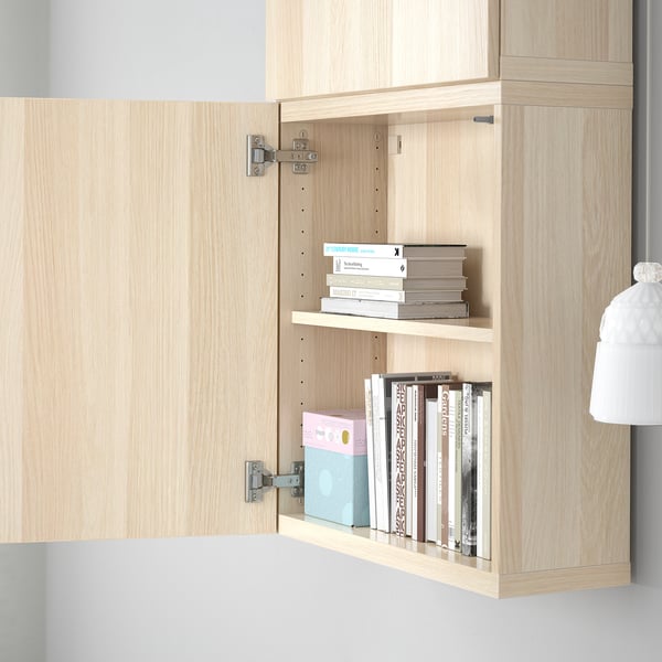 BESTÅ - BESTÅ Wall cabinet with 2 doors, white stained oak effect/Lappviken white stained oak effect, 60x22x128 cm