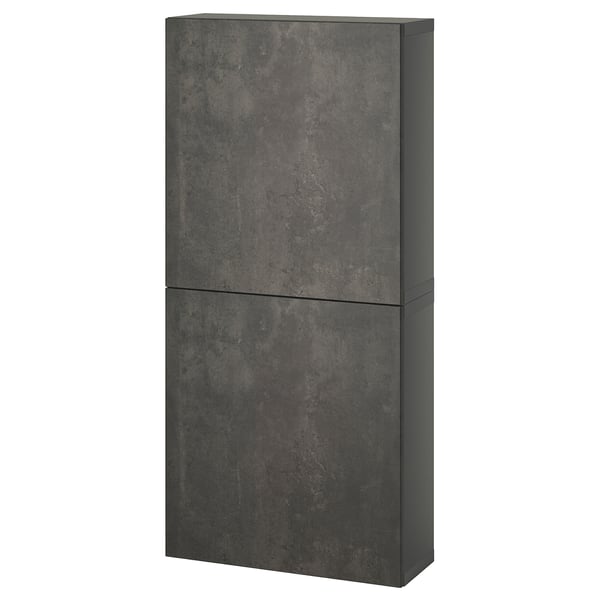 BESTÅ wall cabinet with 2 doors, dark grey Kallviken/dark grey concrete effect, 60x22x128 cm