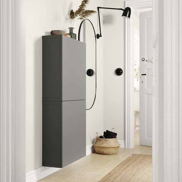 BESTÅ wall cabinet with 2 doors, dark grey/Lappviken dark grey, 60x22x128 cm