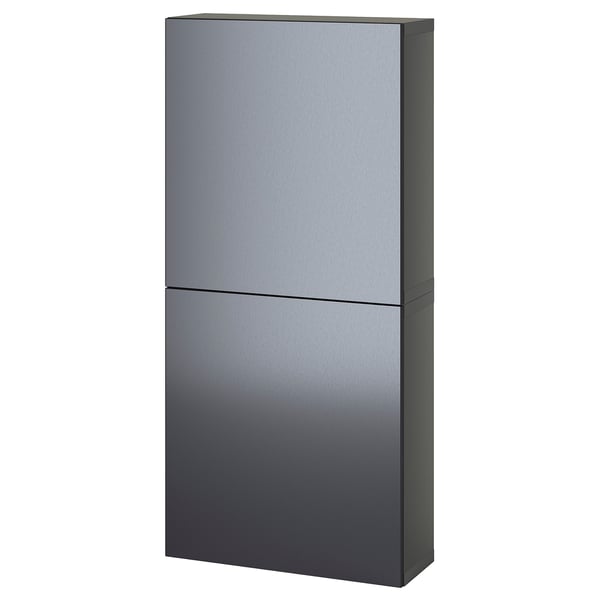 BESTÅ - BESTÅ Wall cabinet with 2 doors, dark grey/Riksviken brushed dark pewter effect, 60x22x128 cm
