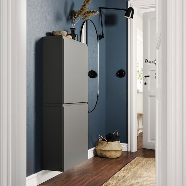 BESTÅ wall cabinet with 2 doors, dark grey/Västerviken dark grey, 60x22x128 cm