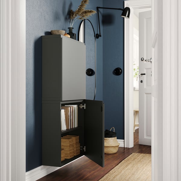 BESTÅ wall cabinet with 2 doors, dark grey/Västerviken dark grey, 60x22x128 cm