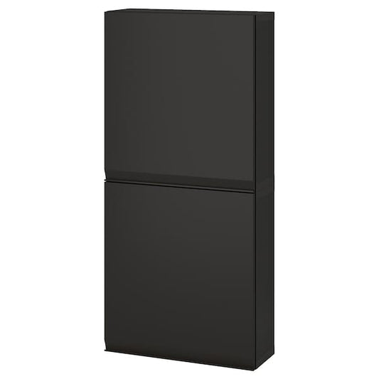Ikea BESTÅ - Wall cabinet with 2 doors, black-brown/Hammarsmed anthracite, 60x22x128 cm