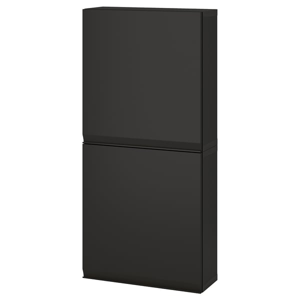 BESTÅ wall cabinet with 2 doors, black-brown/Hammarsmed anthracite, 60x22x128 cm