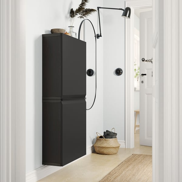BESTÅ wall cabinet with 2 doors, black-brown/Hammarsmed anthracite, 60x22x128 cm