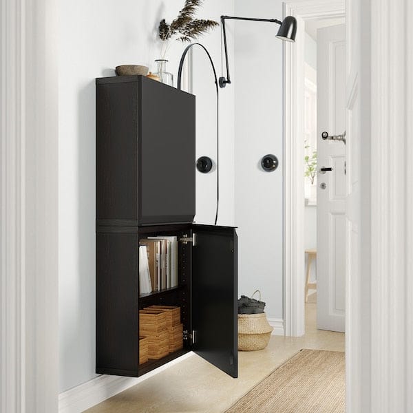 Ikea BESTÅ - Wall cabinet with 2 doors, black-brown/Hammarsmed anthracite, 60x22x128 cm