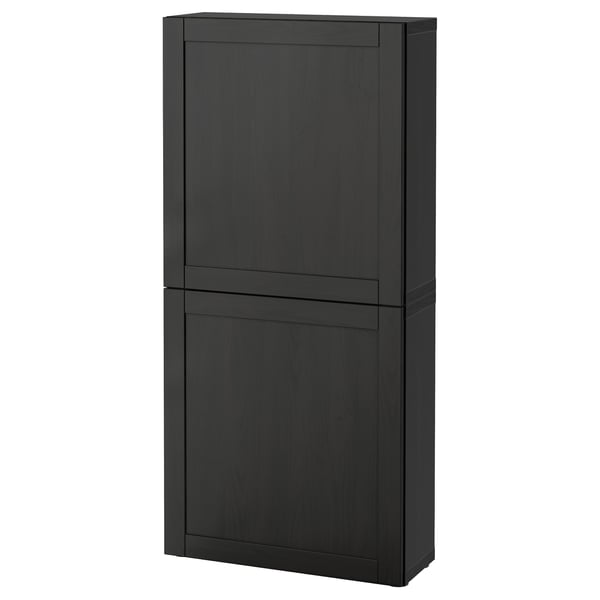 BESTÅ wall cabinet with 2 doors, black-brown/Hanviken black-brown, 60x22x128 cm