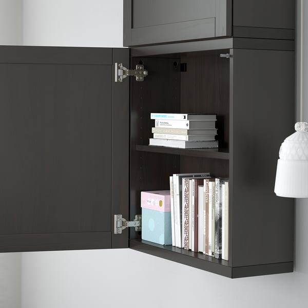 BESTÅ wall cabinet with 2 doors, black-brown/Hanviken black-brown, 60x22x128 cm