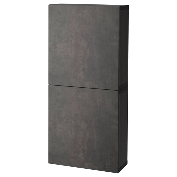 BESTÅ - BESTÅ Wall cabinet with 2 doors, black-brown Kallviken/dark grey concrete effect, 60x22x128 cm