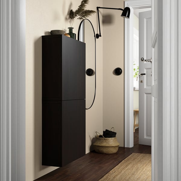 BESTÅ - BESTÅ Wall cabinet with 2 doors, black-brown/Lappviken black-brown, 60x22x128 cm