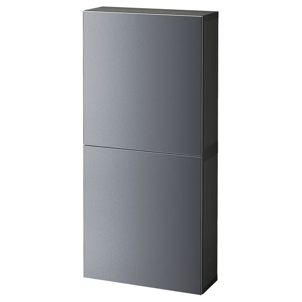 BESTÅ wall cabinet with 2 doors, black-brown/Riksviken brushed dark pewter effect, 60x22x128 cm