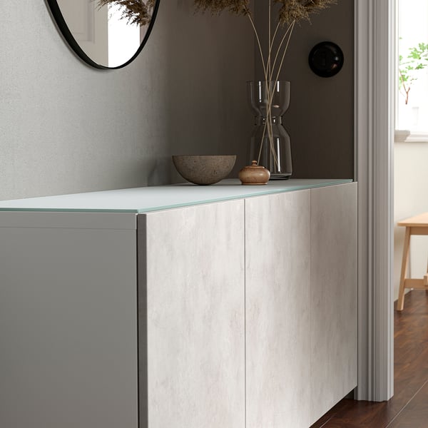 BESTÅ - BESTÅ Top panel, glass white/light green, 180x40 cm