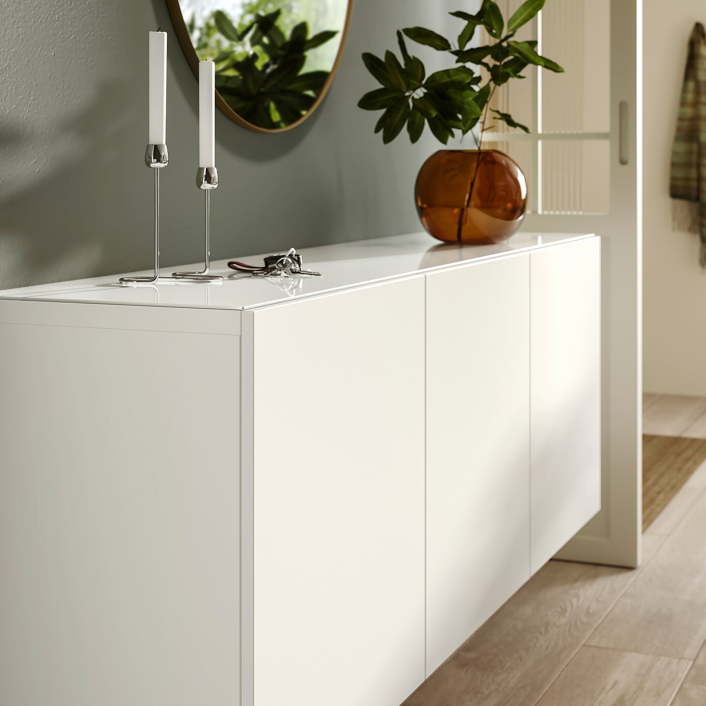 BESTÅ top panel, glass/white, 180 cm