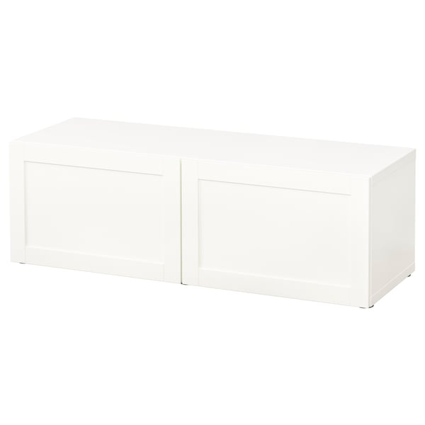 BESTÅ shelf unit with doors, white/Hanviken white, 120x42x38 cm
