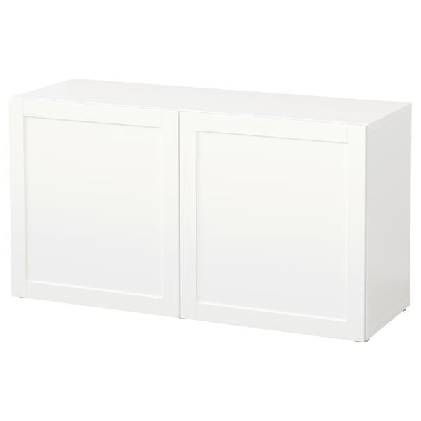 BESTÅ shelf unit with doors, white/Hanviken white, 120x42x64 cm