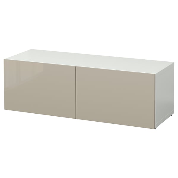 BESTÅ shelf unit with doors, white/Selsviken high-gloss/beige, 120x42x38 cm
