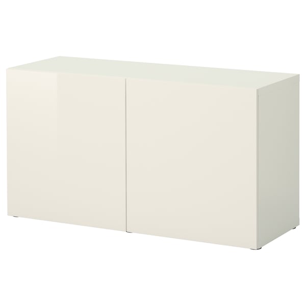 BESTÅ shelf unit with doors, white/Selsviken high-gloss/white, 120x42x64 cm