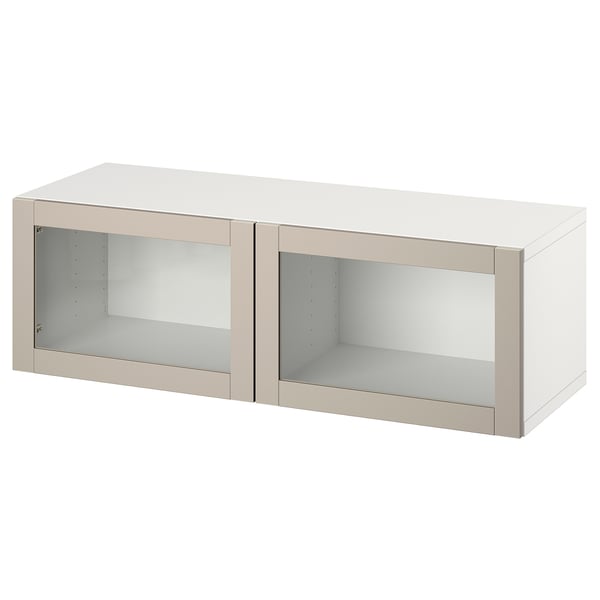 BESTÅ shelf unit with doors, white/Sindvik light grey/beige, 120x42x38 cm