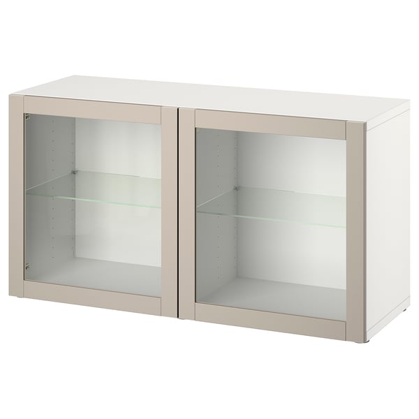 BESTÅ - BESTÅ Shelf unit with doors, white/Sindvik light grey-beige, 120x42x64 cm