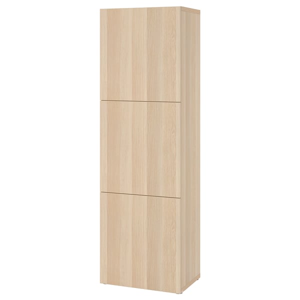 BESTÅ shelf unit with doors, white stained oak effect/Lappviken white stained oak effect, 60x42x193 cm