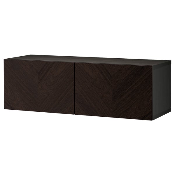 BESTÅ shelf unit with doors, black-brown Hedeviken/dark brown stained oak veneer, 120x42x38 cm