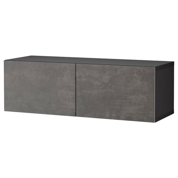 BESTÅ - BESTÅ Shelf unit with doors, black-brown/Kallviken dark grey, 120x42x38 cm