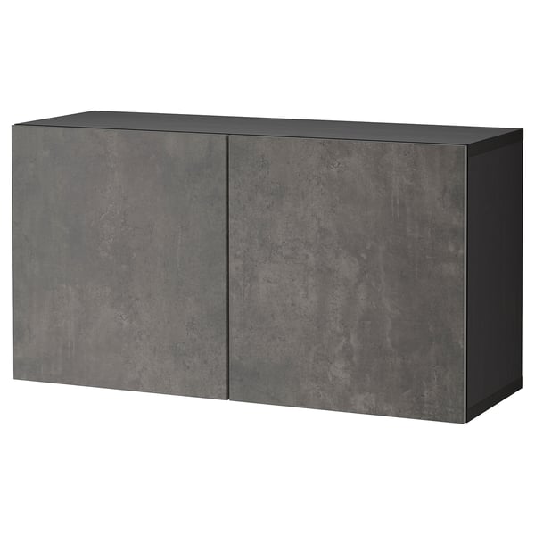 BESTÅ - BESTÅ Shelf unit with doors, black-brown/Kallviken dark grey, 120x42x64 cm