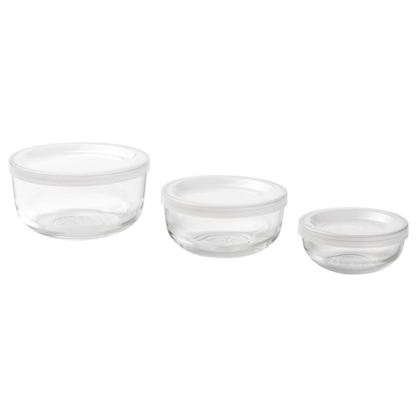 BESTÄMMA food container with lid, set of 3, glass, 3 pack