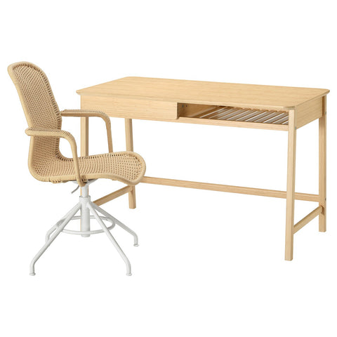 BETESHÄST / STIGBYGEL desk and chair, bamboo beige/white