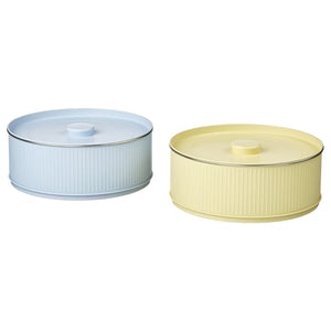 BETTHAJ tin with lid, for cookies/pale yellow pale blue, 22 cm, 2 pack
