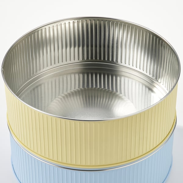 BETTHAJ tin with lid, for cookies/pale yellow pale blue, 2.5 l, 2 pack