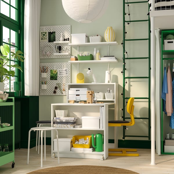 BILLY / BERGSHULT bookcase comb w foldable table, white, 80x106 cm