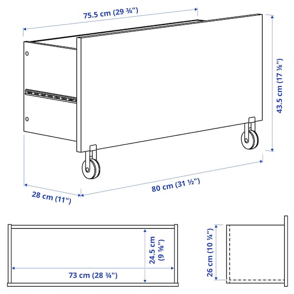 BILLY - Drawer, white/with castors, 80x28x43 cm