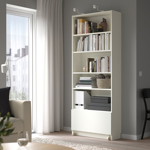 BILLY drawer, white/with castors, 80x28x43 cm