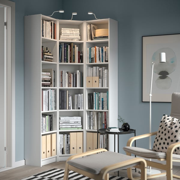 BILLY bookcase combination/crnr solution, white, 95/95x28x202 cm