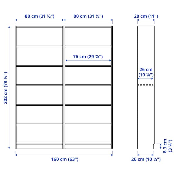 Ikea BILLY - Bookcase combination, brown walnut effect, 160x28x202 cm