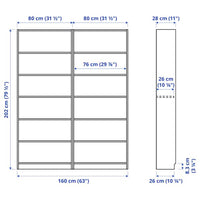 BILLY - Bookcase combination, dark brown oak effect,160x28x202 cm