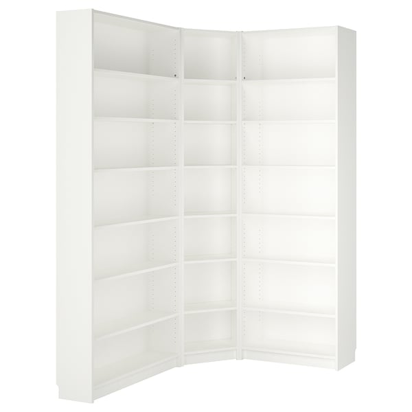 BILLY bookcase corner comb w ext units, white, 136/136x28x237 cm
