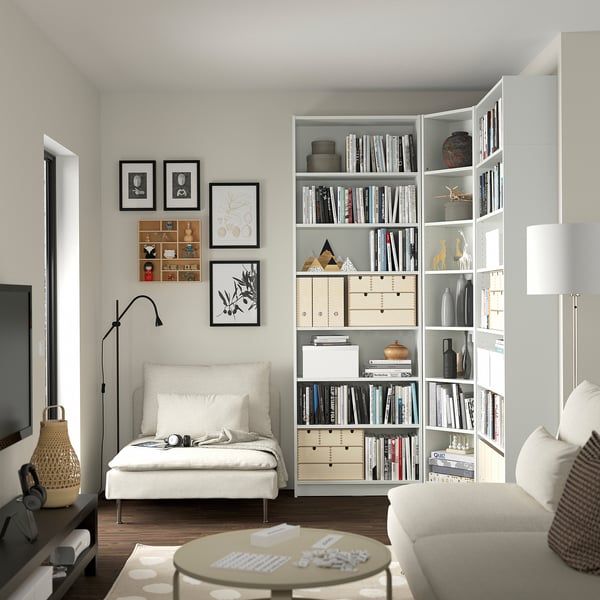 BILLY bookcase corner comb w ext units, white, 136/136x28x237 cm