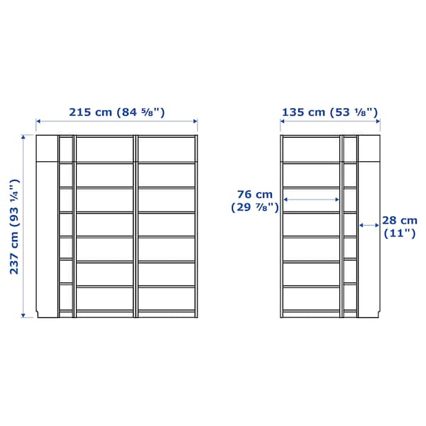 BILLY - ang/elem supp bookcase combination, dark brown oak effect,215/135x28x237 cm