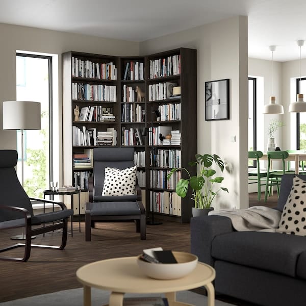 Ikea BILLY - Bookcase combination ang/elem supp, dark brown oak effect,136/136x28x237 cm