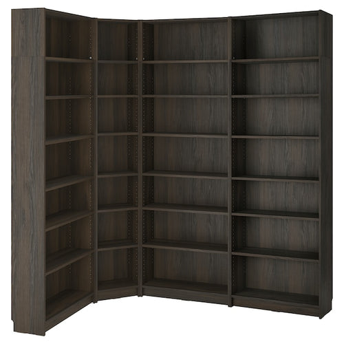 BILLY - ang/elem supp bookcase combination, dark brown oak effect,215/135x28x237 cm